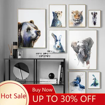 

Canvas Painting Bear Rabbit Elephant Zebra Tiger Leopard Wall Art Nordic Posters And Prints Wall Pictures For Room Decor