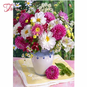

Round shape diamond painting flower modern pattern DIY 5D part drill cross stitch kit artwork home