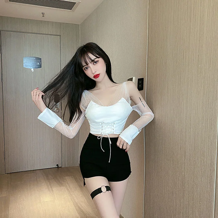 2021 New summer Gothic High Waist Shorts Women Clothing Slim Skinny Sexy Black Bottoms Wear Side Slit Punk Short Femme KZ412 basketball shorts