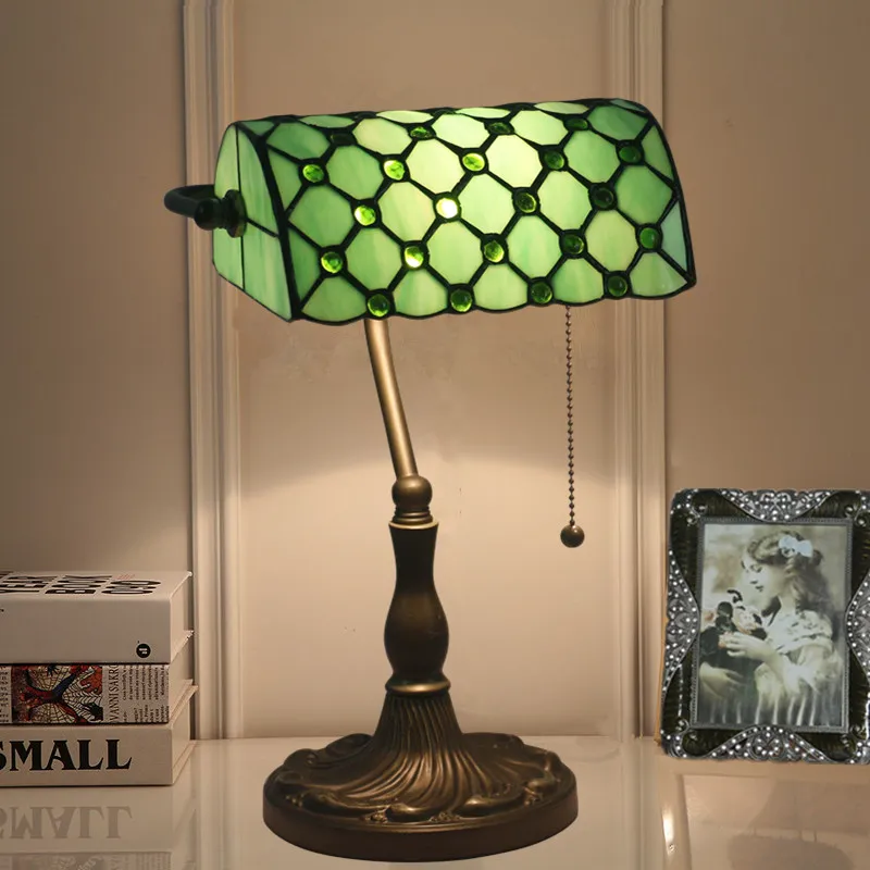 Tiffany Green Glass Table Lamp with Zipper Switch American Vintage Bar Cafe Bank Study Desk Light Fixture | Освещение
