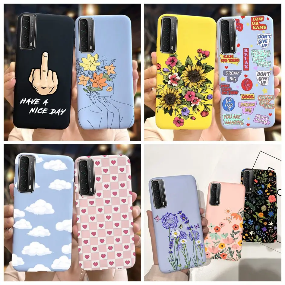 Fashion Flower Soft Case For Huawei P Smart 2021 Phone Cover Silicone Matte Protective Fundas Y7A 2020 PPA-LX3 Bumper | Мобильные