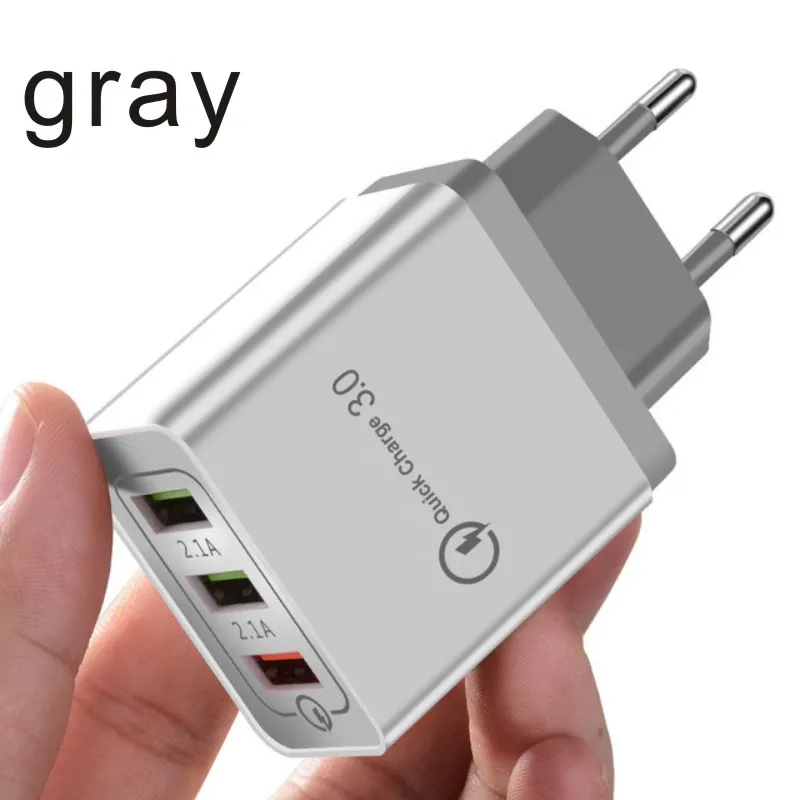HXB 48 Вт Быстрая зарядка 4 порта USB зарядное устройство QC3.0 настенный адаптер Портативная зарядка мобильного телефона зарядное устройство для iPhone samsung Xiaomi - Тип штекера: 3 Port USB gray