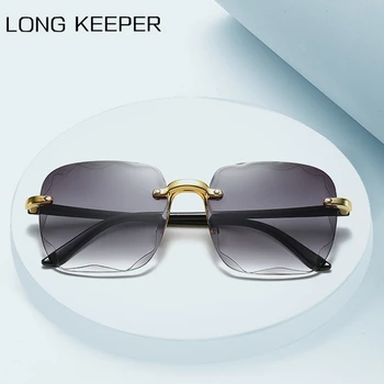 

LongKeeper Square Sunglasses Women Brand Designer Oversized Gradient Sun Glasses Female Retro Rimless Eyewear zonnebril dames