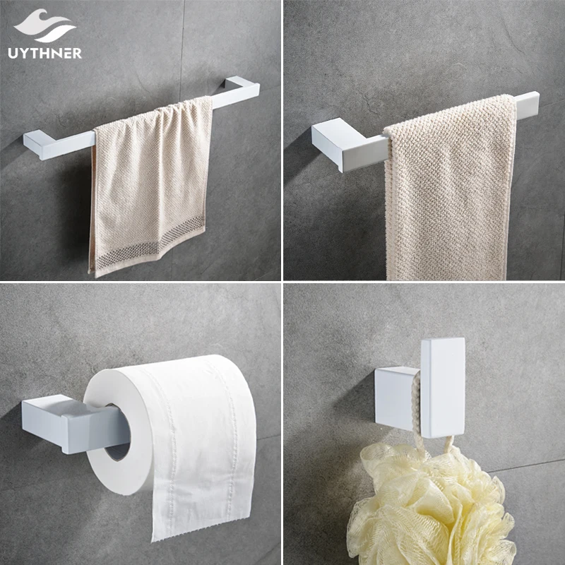 Badezimmer-Hardware-Set, Weiß, Bademantel-Aufhänger, Handtücher, Regal, Kleiderbügel, Seidenpapierhalter, Zahnbürstenhalter, Badezimmer-Accessoires