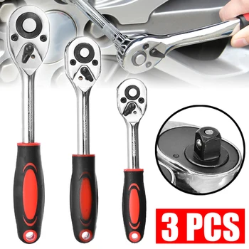 

3pcs 1/2 3/8 1/4 inch Drive Ratchet Set Wrench 24-Tooth Socket Wrench Quick Release with Anti Slip Handle Metal Working Tool