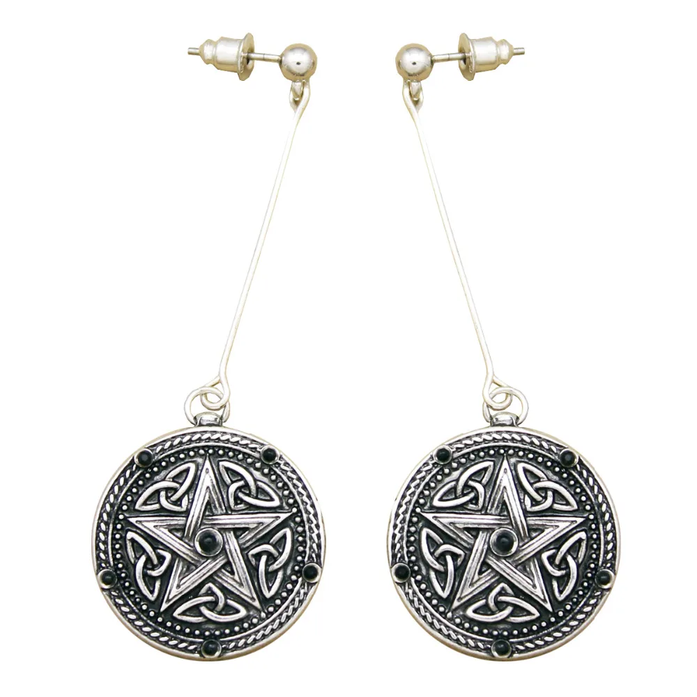 Винтажные серьги Pentacle StarTrinity Knot Bar Wicca Pagan Длинная цепочка висячие Oorbellen ювелирные