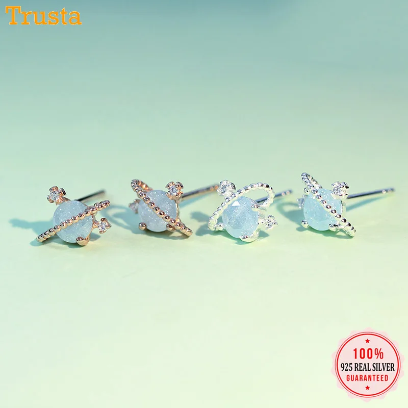Trustdavis 925 пробы серебряные ослепительные Звездные планеты синие CZ серьги-гвоздики для женщин девочек детские серебряные 925 ювелирные изделия подарок DT78