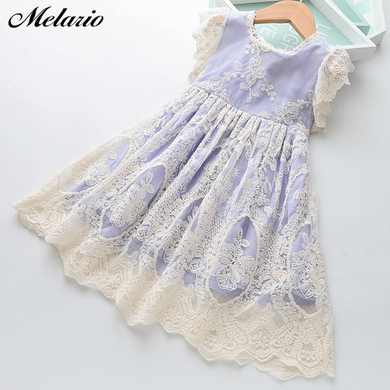Платье для девочек «меларио» Новая брендовая летняя одежда для девочек кружевное платье с цветочным узором для маленьких девочек Детские платья для девочек, повседневная одежда