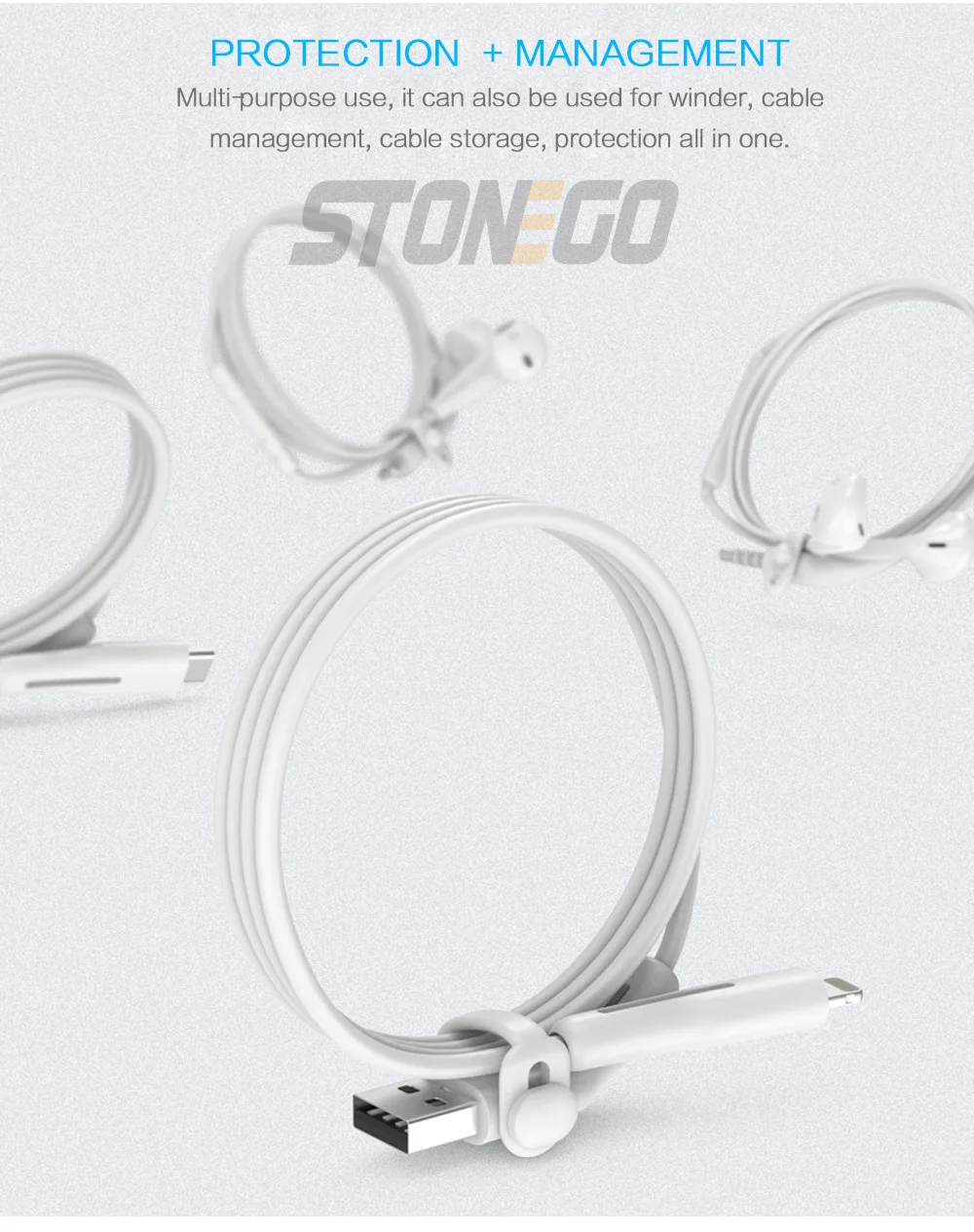 STONEGO 2 in 1 Charging Cable Protector Phones Cable holder Cover cable winder clip USB Charger Cord management cable organizer images - 6