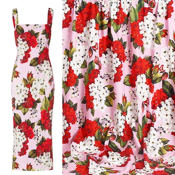 

100X145cm Sicily Pink Geranium 100%Cotton Polyester Fabric For Woman Summer Dress Blouse Pajamas Tissu Tela Хлопок материал DIY