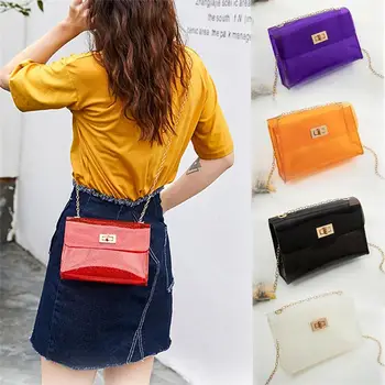 

Sac Transparent Femme Women Crystal PVC Material Clear Chain Jelly Bags Tote Handbag Messenger Shoulder Bag Lovely Kawaii bolso