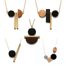 Gouden Ketting Ronde Strip Hout Lange Ketting mannen vrouwen Vintage Geometrische Houten Ketting Kruis Sieraden voor Geschenken Handgemaakte Bijoux(China)