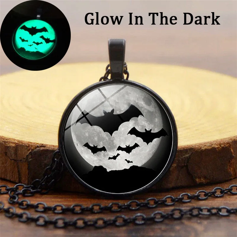 Fashion Classic Glass Alloy Glow In The Dark Pendant Necklace Men Women Halloween Jewelry New Black Bat Luminous | Украшения и