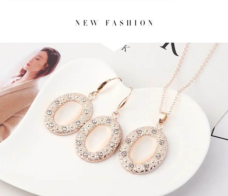 

Necklace Earring For Women Set With Diamond Oval Retro Fashion Exaggerated Personality Temperament Opal Jewelry