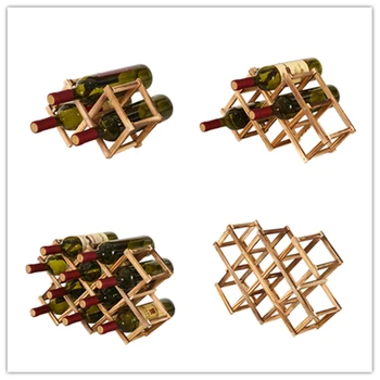

AA 3/6/10 Bottles Wine Rack Wood Foldable Screw Fixing Natural Texture Shrink Freely Creativity Decoration