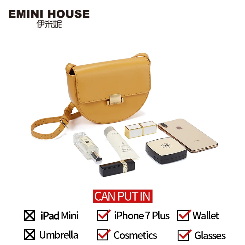 EMINI HOUSE, шикарная седельная сумка, простой стиль, висячий замок, сумки через плечо для женщин, сумка через плечо, разделенная кожа, женские сумки-мессенджеры