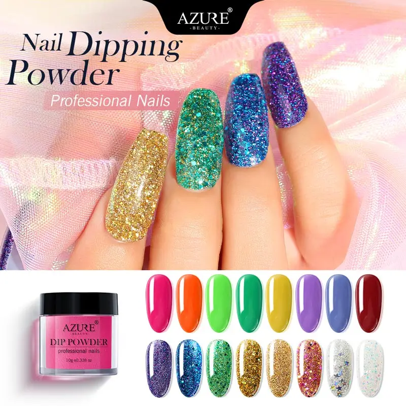 

Azure Beauty Shiny Glitter Dipping Powder Nail Art Diamond Holographic Dip Powder Gradient Color Nail Powder Dust Natural Dry