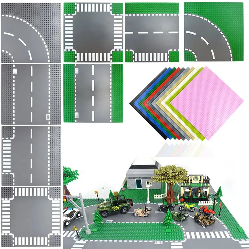 Apostrophe Games Road Baseplate - Premium Building Blocks Base Plates  Compatible with All Major Brands - 6pcs Baseplate