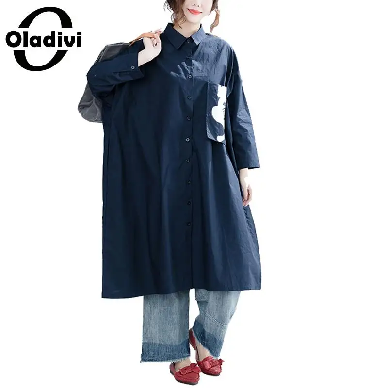 

Oladivi Brand Oversized Plus Size Women Clothing Ladies Fashion Print Shirt Blouse Female Long Tops Tunic Blusas 2019 Autumn New