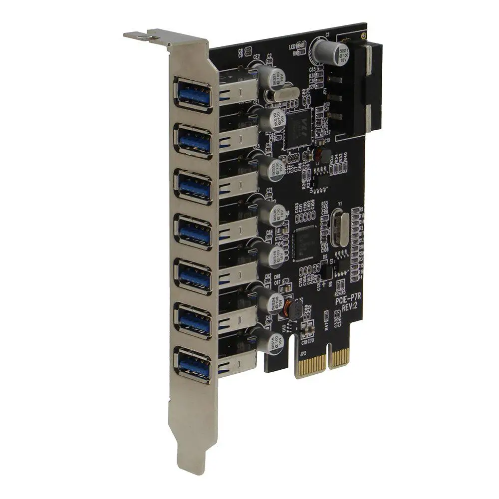 PCIE 7 портов USB 3,0 адаптер карты(7 внешних портов) с Molex разъем питания хост-контроллер