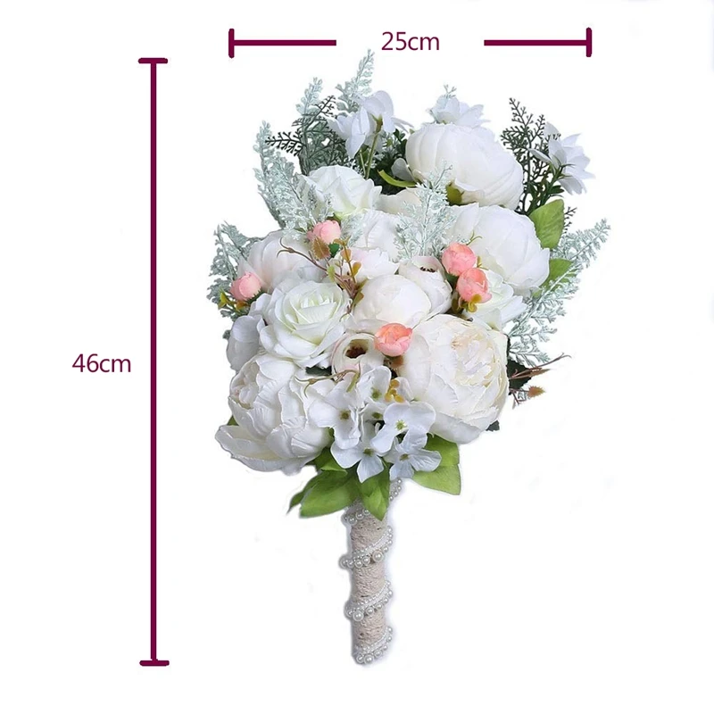 Bridal Wedding Bouquet Romantic Handmade Artificial Peony Rose Pearl Suitable for Wedding Party Home Decor