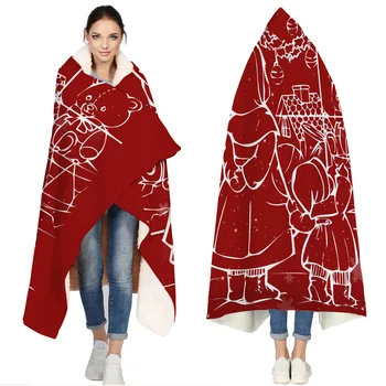 

Red Christmas Girl Portable Wearable Fluffy Custom Hooded Blanket Fleece Hooded Throw WrapBed Blanket
