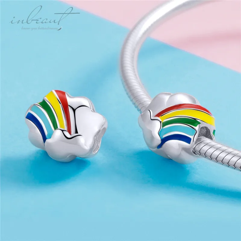 Mode nouveau 925, argent, Стерлинговое Серебро, arc-en-ciel forme perles charme fit, браслет на breloques collier, изготовление bijoux