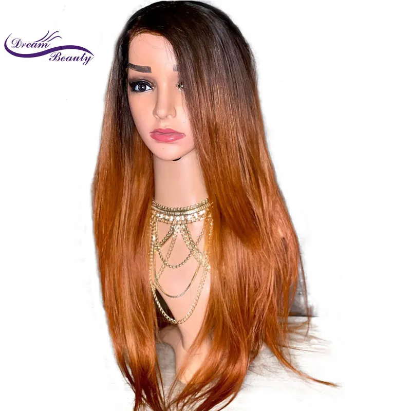 

Dream Beauty 1B/27 Ombre Color Lace Front Human Hair Wigs 13*6 Straight Brazilian Remy Hair Lace Wig Free Part