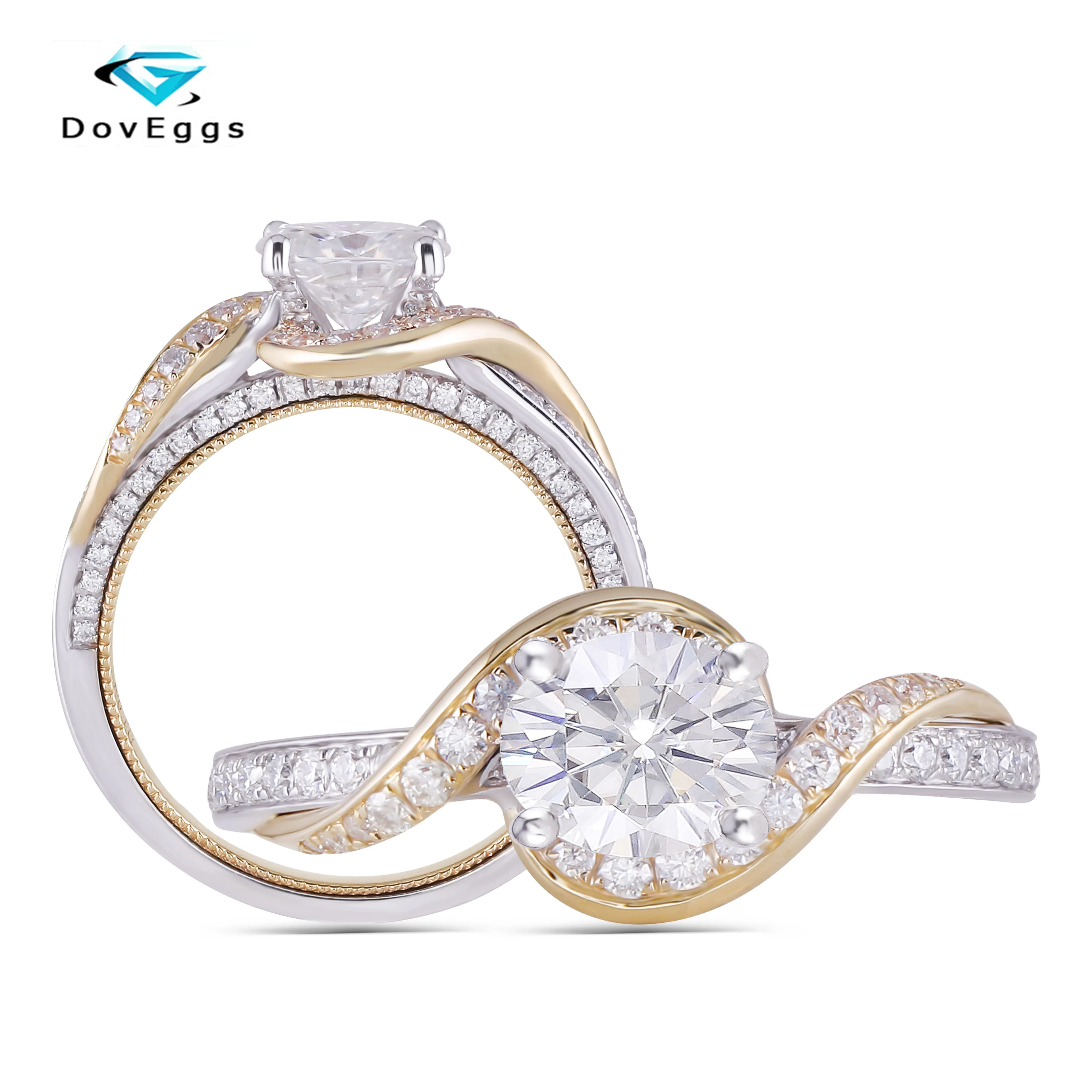 

DovEggs 14K Two Tone Center 1CT 5*7mm DEF/GH Color Oval Cut Moissanite Anniversary Engagement Ring with Accents Band Women Gift