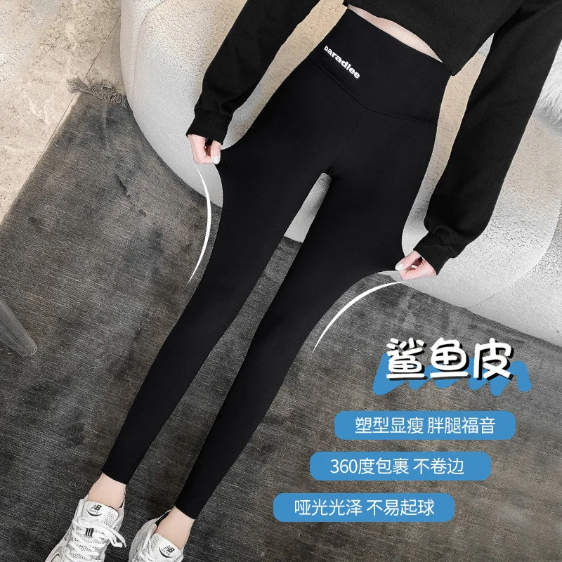 Leggings taille haute pour femmes, peau de requin, levage des hanches, Abdomen, noir, hiver, chaud, épais, pantalon de Yoga élastique, doublure en peluche