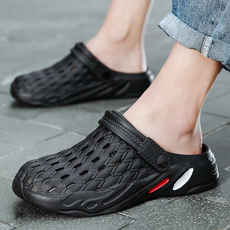 

Plus Size 47 Men's Summer Sandals Outdoor Netting Slides Ankle-Wrap Breathable Holes Beach Slippers Zapatos Sandalia Plataforma