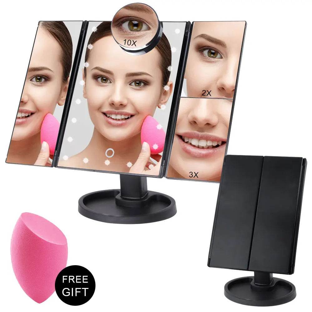 

22 LED Light Makeup Mirror Cosmetic Touch Screen Flexible Magnifying 1X/2X/3X/10X Vanity Mirror Adjustable USB Or Battery Use