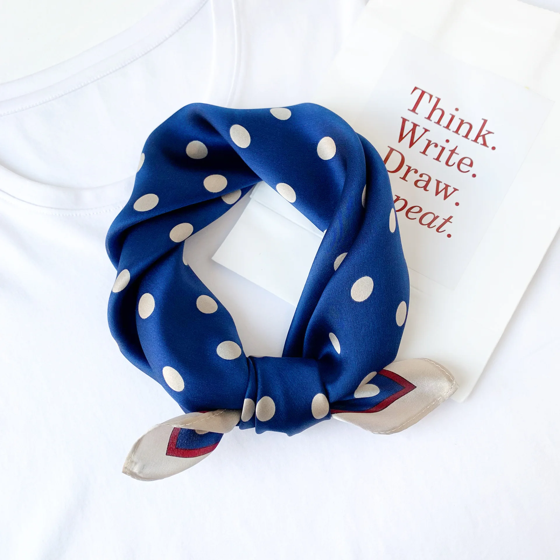 100% Pure Silk Scarf Women Neck Hair Band Foulard Square Small Headband 2024 Fashion Print Neckerchief Scarves Bandana 53*53cm 5