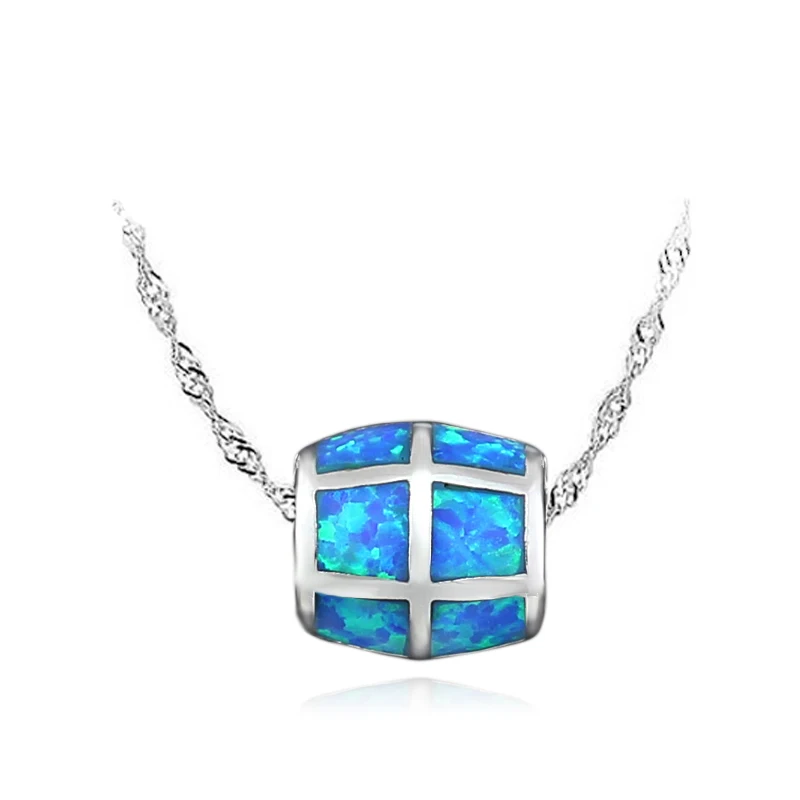 Bead Shaped Blue Fire Opal Fashion Jewelry Silver Plated Pendant Necklaces for Women OP351 | Украшения и аксессуары