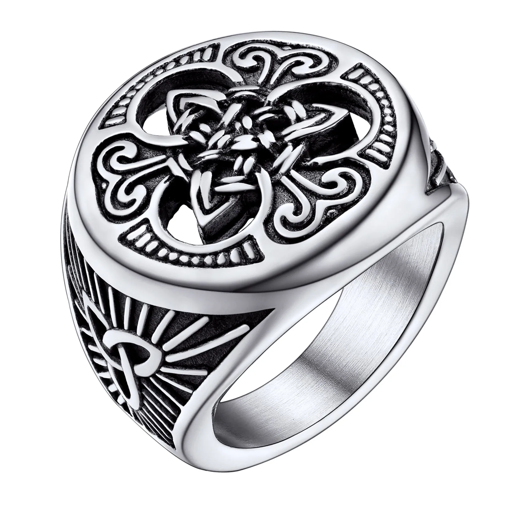 U7 Celtic Ring Retro Celtic Jewelry Stainless Steel/Black/18K Gold Plated Triquetra Knot Round Signet Rings Wedding Band for Men Women 
