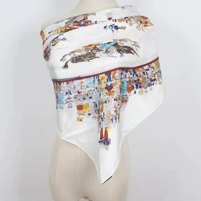 

Racing Horse Print 100% Silk Scarf Shawl Cape Wraps Women Fashion Head Scarves Hijab Square 35"