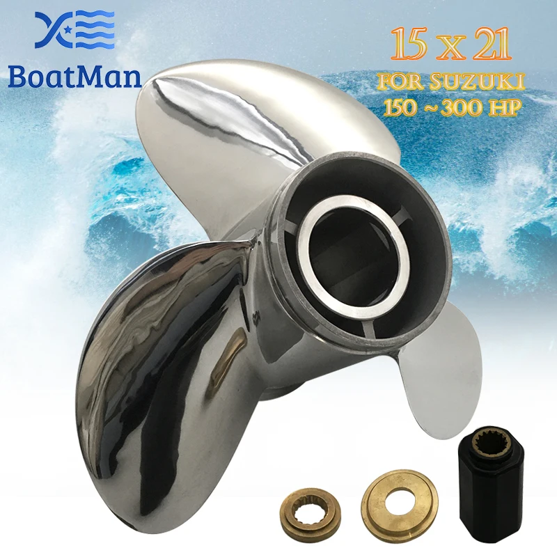 Outboard Propeller 15X21 For Suzuki Engine 150-300 HP Stainless Steel 15 Tooth Splines Outlet Boat Parts LH