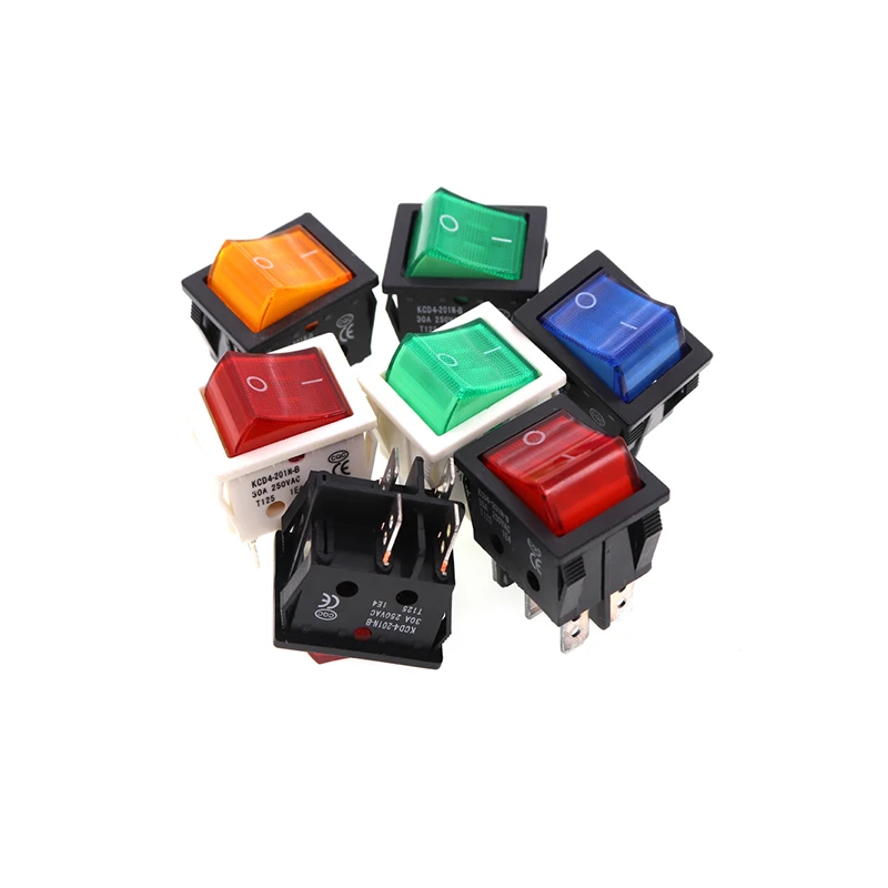 Power Switch 30A 250V 4 6 Pin ON-OFF Boat Rocker Switch Sterling Silver Contacts KCD4 with Led Indicator