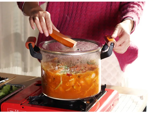 American Transparent Glass Pot With Wooden Handle Domestic Soup