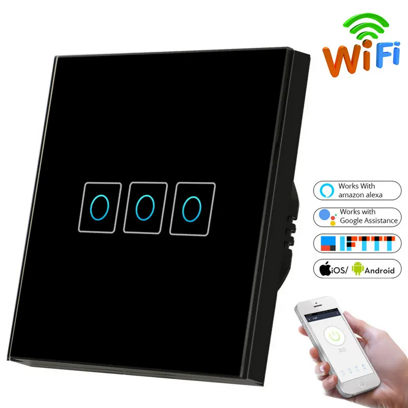 

Eu Standard Wireless Touch Switch Smart Light Switch, Glass Panel Wall Interruptor wifi light Switch Work with Alexa Google Home