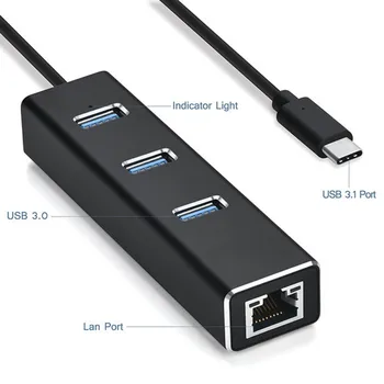 

New Usb C Ethernet With 3 Usb Ports Hub 3.0 RJ45 Usb To Lan Ethernet Network Card Adapter For Mac Ios Android Pc RTL8153