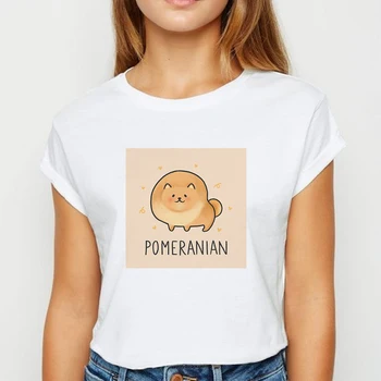 Plus Size Animal Pomeranian tshirt Young Women Spring Summer T Shirt Harajuku Aesthetics Graphic Casual Round Collar T-shirt