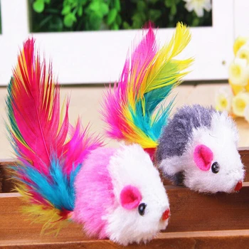 

New 1 pcs Soft Fleece False Mouse Cat Toys Colorful Feather Funny Playing Toys For Cats Kitten