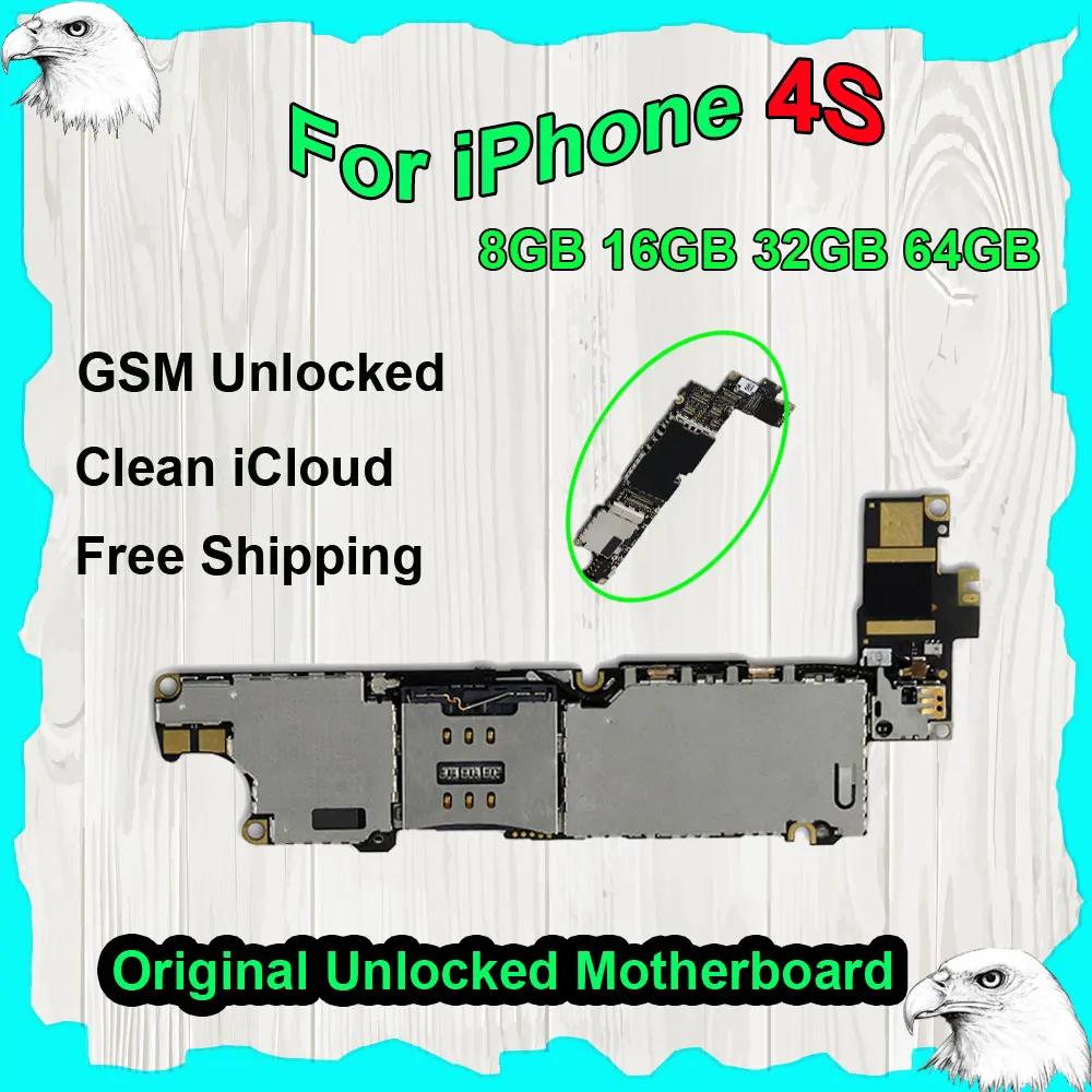 

Original Motherboard For iPhone 4S Mainboard Logic Board GSM Factory iCloud Unlocked 8GB 16GB 32GB 64GB Free Shipping Full chips