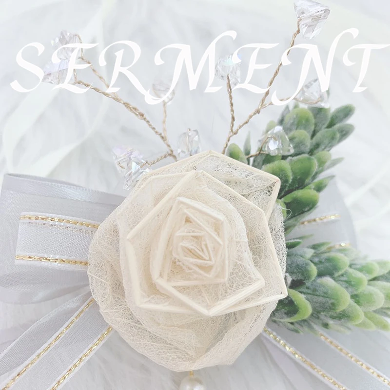 Everlasting Leaf Rose Wrist Flower Milk White Green Leaf Bride Bridesmaid Wedding Pearl Wrist Flower Wedding Accessories