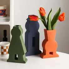 

Ceramic Flower Vases Figurines Nordic Geometric Flower Pots Home Living Room Decoration Hogar Handicraft Modern Ornaments Gifts
