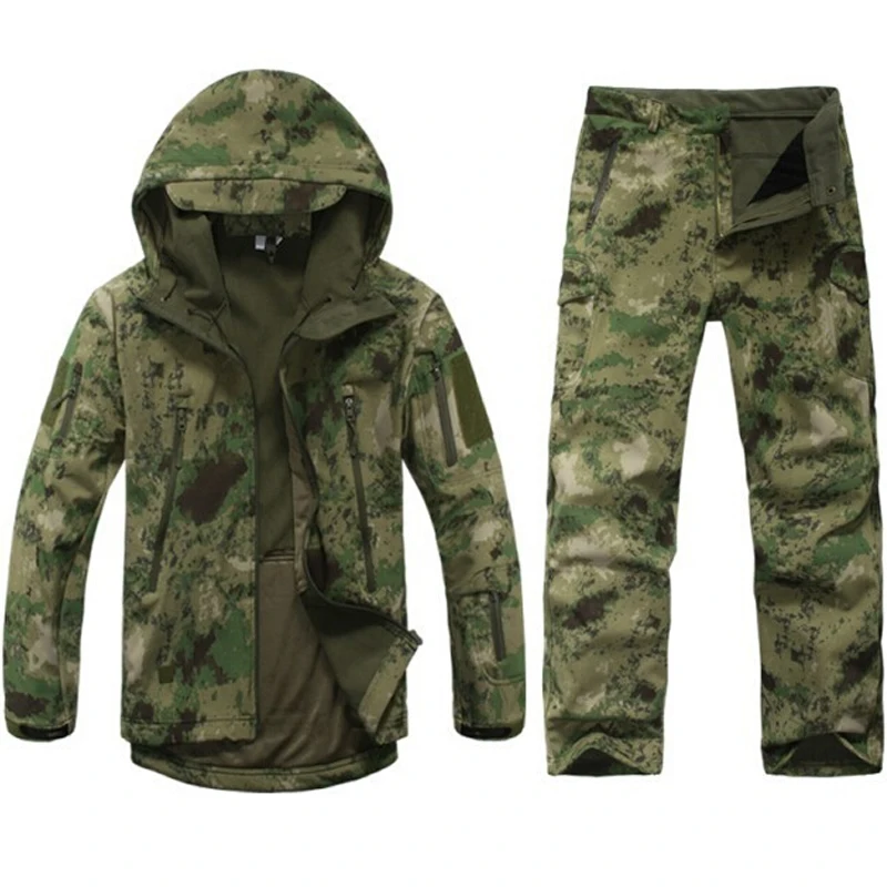  Tactical Softshell Camouflage Jacket Set Men Army Windbreaker Waterproof Hunting Clothes Set Milita