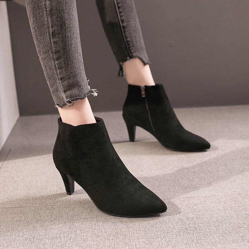 Plus Size 35-43 New Women Soft Wild Ankle Boots Autumn Crazy Leopard Zipper Shoes Woman High Heels Female Casual Jeans Boot
