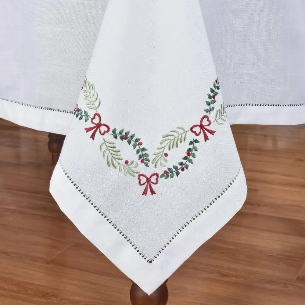 

RD21011 Christmas Xmas Luxrary Concise Tablecloth, Table Runner Napkin Placemat Hemstitched Embroidery Washable, Home,Restaurant