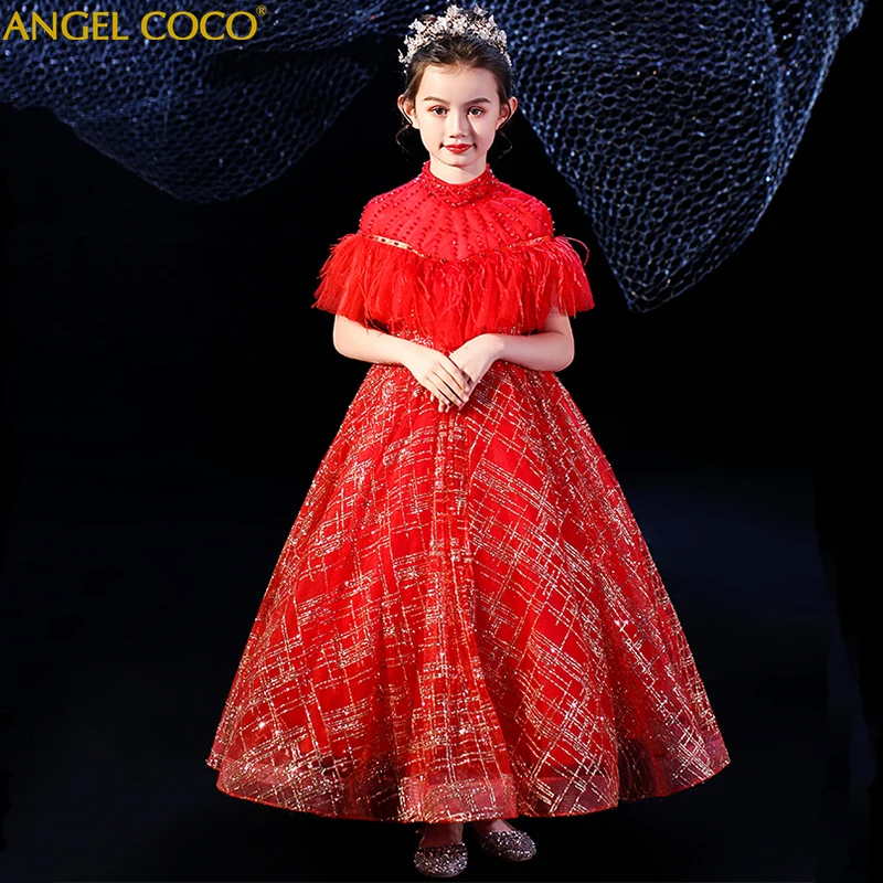 

vestidos rojos Luxury Embroidery Ball Gowns Lace Appliques Floor Length Flower Girls Princess Elegant Wedding Pageant Dresses
